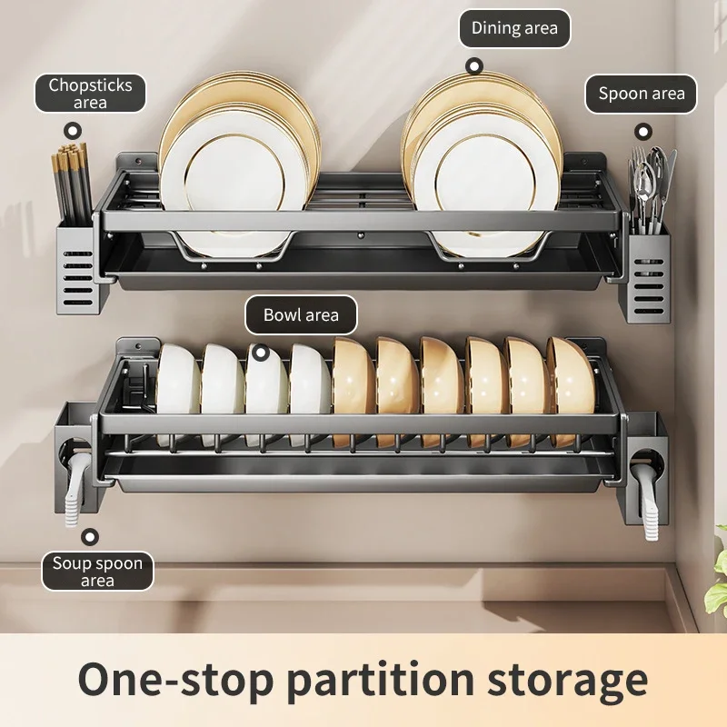 Server Rack Shelf - ชั้นวางจานชามในครัวแบบติดผนัง ที่คว่ำจานอเนกประสงค์ พร้อมที่เก็บตะเกียบ ช้อน และอุปกรณ์บนโต๊ะอาหาร