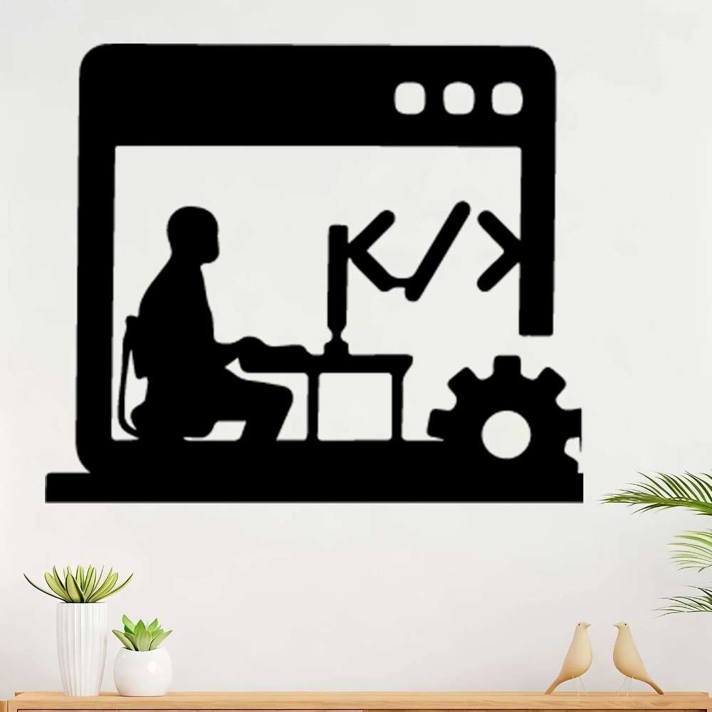 Tech Office Wall Decor - งานศิลปะติดผนังโลหะรูปทรงโค้ดเมสเตอร์สมัยใหม่ พร้อมรูปเงาโปรแกรมเมอร์ ของตกแต่งผนังสำนักงาน ของขวัญแนวเทคโนโลยี มี 2