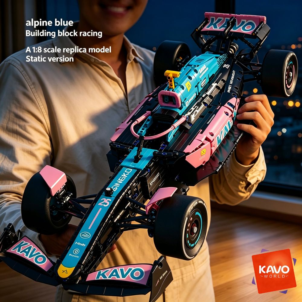 Office Tech Products - KAVOWORLD 1:8 ชุดตัวต่อรถแข่งสีชมพู-ฟ้า 1768 ชิ้น ชุดตัวต่อรถแข่งแบบเทคนิค