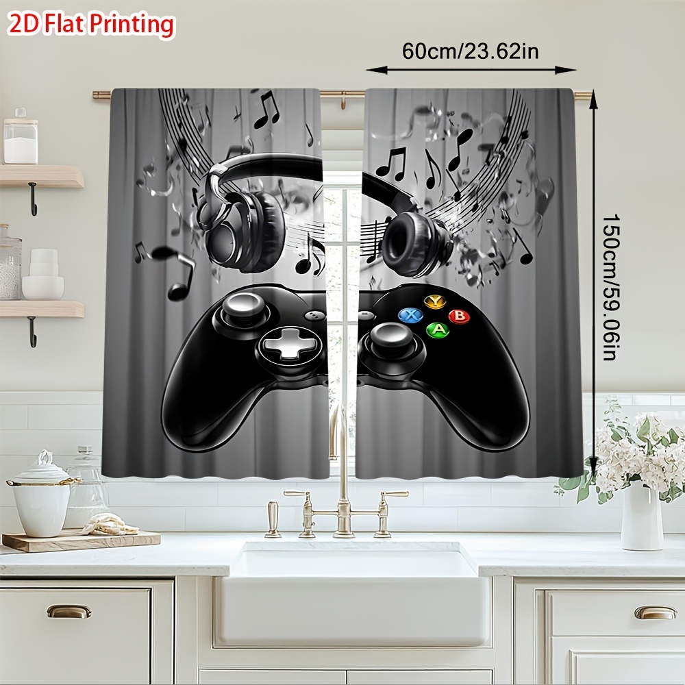 Office Tech Decor - ผ้าม่านลายโน้ตดนตรีสำหรับคอนโทรลเลอร์เกม 2 ชิ้น ผ้าม่านตกแต่งห้องเด็ก ห้องนอนเกมเมอร์ ผ้าม่านหน้าต่างสไตล์เทค