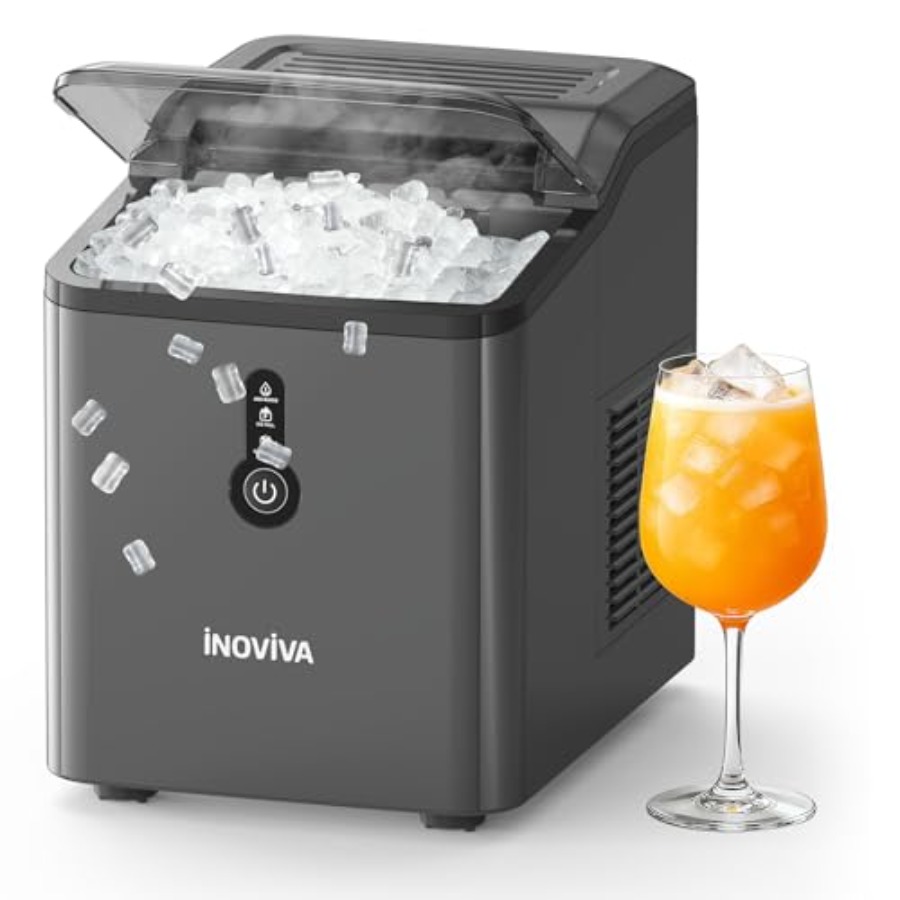 Office Tech Products - เครื่องทำน้ำแข็งก้อนสำหรับวางบนเคาน์เตอร์ สำหรับงานปาร์ตี้ที่บ้าน สำนักงาน สแตนเลสสีเงิน ผลิตน้ำแข็งเร็วภายใน 6
