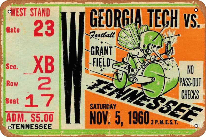 Tech Office Wall Decor - ป้ายโลหะวินเทจลายโปสเตอร์ 1960 GEORGIA TECH VS. TENNESSEE